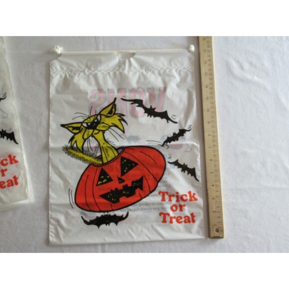 10x Vtg Halloween Cat Jack-o-lantern Plastic Trick or Treat Candy Bags Bats VONS - Picture 3 of 8